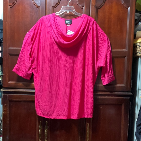 Silver Threads vintage 90’s plus size 3X Hot Pink crinkle Cowl Neck Top - Picture 1 of 16